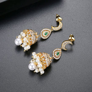 Boucles d'oreilles Jhumka Jhumki indiennes de haute qualité en laiton AAA Zircon creuses rétro pendantes à pampilles <span class=keywords><strong>JADEAR</strong></span> plaquées or rose - Product Image 3