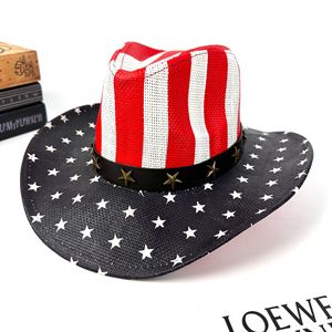 Sombrero de Vaquero Unisex de Paja con Diseño de Bandera Americana, Ala Moldeable, Sombreros para Fiestas Vaqueras de Texas, Actividades al Aire Libre, Viajes de Verano - Product Image 1
