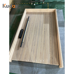 Porte d'<span class=keywords><strong>entrée</strong></span> extérieure en aluminium moulé, style villa moderne, avec panneaux en bois cannelé - Product Image 3