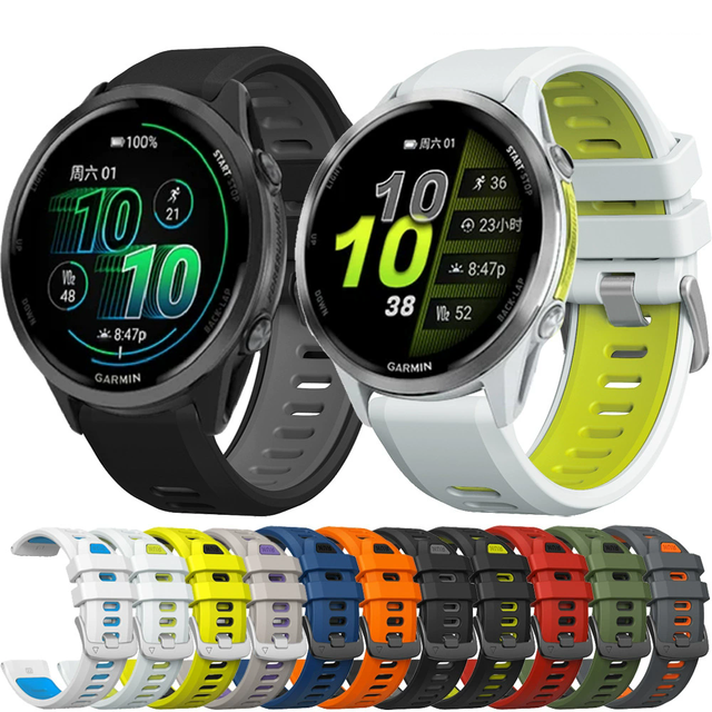 22mm Dual Color Quick Replacement Sport Silicone Watch Band for Garmin Forerunner 970 965 955 945
