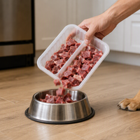 Barquette alimentaire pour animaux de compagnie en vrac, 2 compartiments, conteneur en PP avec couvercle, compatible congélateur, emballage pour aliments crûs pour chiens, restauration, certifié FDA