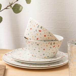 White <b>Confetti</b> 12-Piece BPA Free Melamine Dinnerware Set <b>for</b> 4 People Durable <b>Wedding</b> Dinnerware - Product Image 6