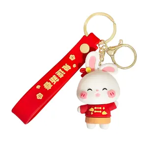 New Arrival New year cute gift cartoon PVC key ring backpack bag pendant 3d rabbit keychain