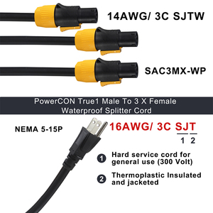 Cable divisor en Y de 16 AWG NEMA5-15P de 1 a 4, 125V/13A, de cobre puro, macho a hembra, para electrodomésticos - Product Image 3