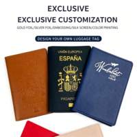 Porta Pasaportes de Cuero PU, Funda de Pasaporte de Viaje con Logotipo Personalizado y Ventana para Tarjeta de Identificación, Estuche para Documentos de Regalo de Boda, 11 Colores