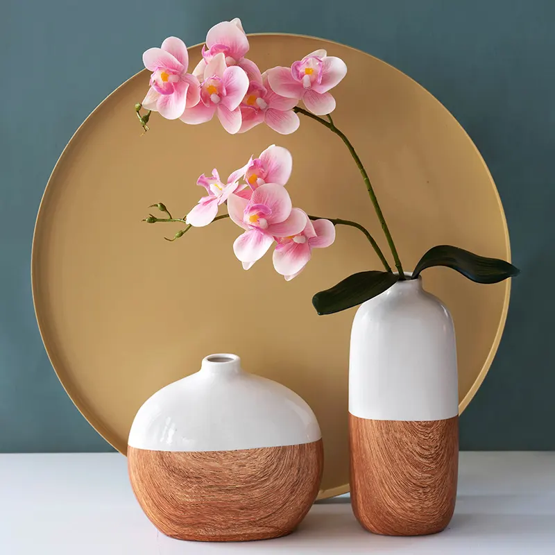 2022 nova porcelana grão de madeira floreros tbale vasos de flores de cerâmica para decoração da casa