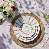 Assiettes en céramique roses peintes à la main avec motif palmier, ensemble de vaisselle pour mariage à la plage, dîner à la maison, décoration de table de fête