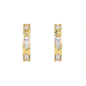 Orecchini a lobo Klunker in oro massiccio 18 carati con diamanti taglio baguette, incastonatura a canale, geometrici, classici, da donna, per tutti i giorni - Product Image 1