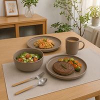 Service de table en grès de luxe personnalisé, 16 pièces, céramique marron mat, résistant à la chaleur, compatible lave-vaisselle, OEM ODM