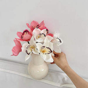 Fleur artificielle en soie d'orchidée Cymbidium rose foncé, haute simulation, pour décoration intérieure et accessoires de mariage - Product Image 2