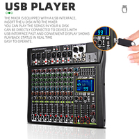 Console de mixage audio 8 canaux avec 99 effets DSP, lecture MP3 et Bluetooth, alimentation fantôme 48V, égaliseur 7 bandes pour studio, enregistrement musical et contrôleur DJ
