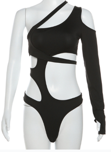 Top de danse latine noir à vendre, avec jupe une pièce, style manche asymétrique, costume de danse Bachata Jazz Salsa Chacha pour femmes - Product Image 5
