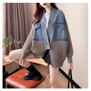 Z6800 - Nouveau cardigan en denim patchwork tendance 2026 pour femmes, <span class=keywords><strong>pull</strong></span> ample décontracté - Product Image 2
