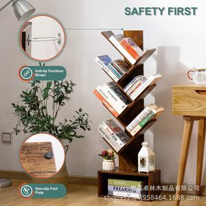 Wooden Creative <b>Tree</b>-Shaped Bookshelf, Simple Floor <b>Standing</b> Storage Rack for Children and Home Use, Solid Wood Small Bookcase - Product Image 2