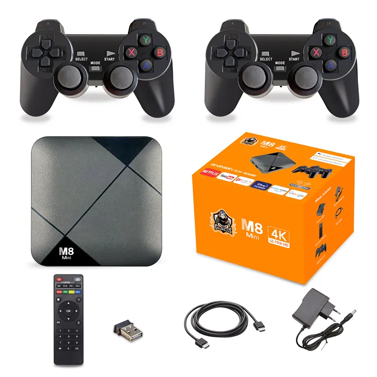 Мини-игровая приставка M8, 4 К, Android TV Box, игровая консоль, 10000 игр, 64 ГБ, с портативным проигрывателем, игровые приставки в стиле ретро