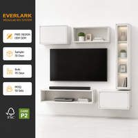 Système mural TV modulaire DIY, modules blancs mats, configuration mixte, assemblage Cam-Lock, vente en gros OEM