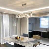 Lustre de salle à manger moderne en acier inoxydable PM, design nordique, cristal K9, lampe suspendue ronde de luxe, luminaire de salon de villa