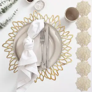 Abletex-manteles individuales de PVC personalizados para mesa de comedor, manteles individuales metálicos redondos dorados y plateados para boda