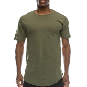 T-shirt pour homme 95% coton 5% élasthanne T-shirt uni à ourlet arrondi T-shirt long à col rond pour homme - Product Image 1