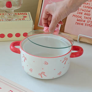 Ingrosso Creative Creative Doppie Manico Rosa Vaso in Ceramica per uso domestico Piccola Ciotola di Ceramica di Noodle Istant Ciotola in Ceramica con Papillon di Vetro coperchio - Product Image 3