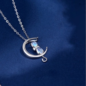 Collar con Colgante de Media <span class=keywords><strong>Luna</strong></span> y Piedra Lunar, Cadena Cruzada de Cobre Plateada en Oro y Plata, con Diseño de Gato Adorable - Product Image 6