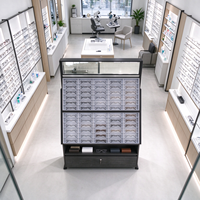 Présentoir Optique en Bois Noir avec Miroir, Compartiments Inclinés, Porte-Lunettes, Tiroir Verrouillable, CE ETL pour Magasin d'Optique