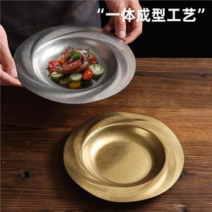 Retro Stainless Steel Plate Industrial Style Round Shallow Dish For Salad Pasta Serving - Product Image 2
