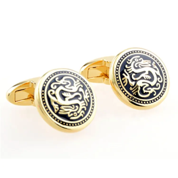 Plating Gold Color Best Price Free Sample Vintage Antique Style Dragon Black Oiling Design Men's Cufflinks For Shirt