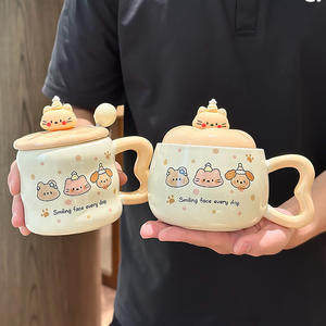 Mignonne tasse en céramique Happy Pet 400 ml avec couvercle et cuillère, design cartoon, pour coffret cadeau - Product Image 3