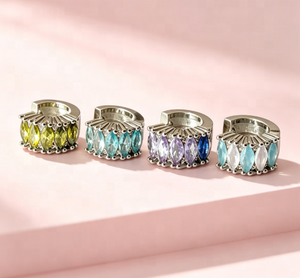 Pendientes Huggie Personalizables con Múltiples Gemas Marquise, Chapados en Oro, con Piedras en Forma de Lágrima Multicolor, Pequeños Aros, Joyería al por Mayor - Product Image 2