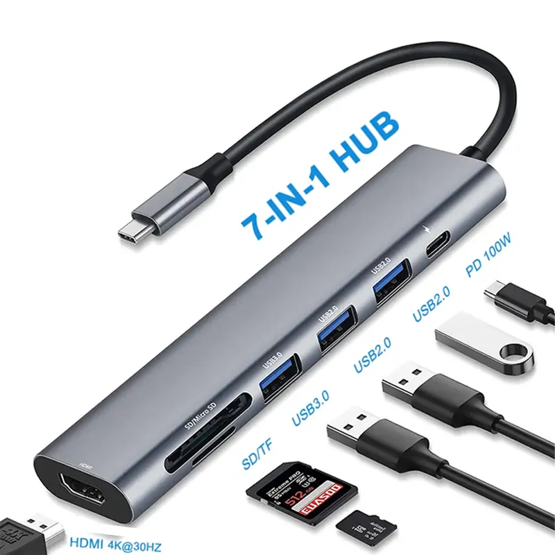 Adaptor USB HUB, aksesori PC untuk iPad Pro HUB USB 2.0 PD 3.0 W 4K 60Hz 30Hz Tipe C ke HD 100 USB C