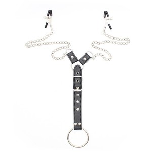 Leather Body Chain With Nipple <b>Clamps</b> And Penis Ring For BDSM Play Adult Use - Product Image 3