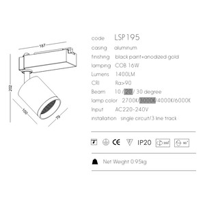 Rail de lumière pour marché européen, spot LED sur rail 9W avec filtre en nid d'abeille, lumière LED sur rail COB - Product Image 4