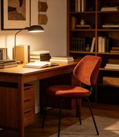 Chaise de salle à manger rétro en tissu doux couleur caramel avec dossier arrondi, pieds en métal noir pour la maison, le bureau et l'hôtel