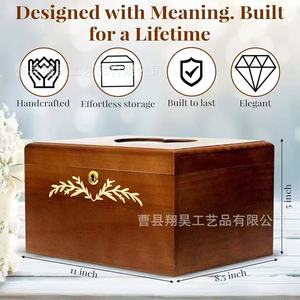 Caja de almacenamiento de madera con tapa abatible, con cerradura y llave, para fotos de boda, certificados, regalos, organizador de escritorio, rectangular, de color sólido. - Product Image 5