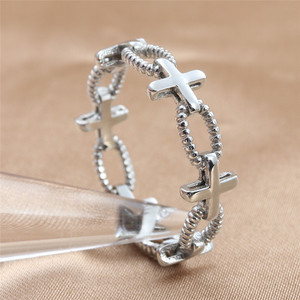 European Style <b>Titanium</b> Steel Cross <b>Ring</b> Silver Women's Fashion Jewelry Gift 240101 - Product Image 3