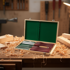 Juego de cinceles para torno de madera, 8 piezas, cuchillas de acero HSS para torneado de madera, mango de madera rojo con estuche de almacenamiento - Product Image 2