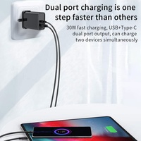 Adaptateur secteur portable pliable 30W avec prise UK, chargeur USB Type-C 2 ports à charge rapide pour téléphones portables
