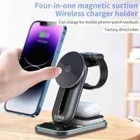 Chargeur sans fil magnétique 4 en 1 portable de bureau réglable 15W avec entrée Type-C pour téléphone, montre, écouteurs