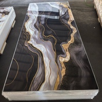 Panneau mural décoratif intérieur en PVC marbré UV de qualité supérieure, ignifuge, résistant à l'humidité, haute brillance, 3D, 1220*2440mm, pour villa et hôtel