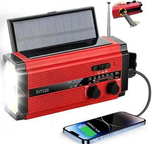 户外5000毫安时电池应急便携式收音机太阳能手摇收音机调幅/调频阅读灯