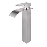 Robinet de lavabo en acier inoxydable, design moderne et minimaliste, monotrou, monocommande, à poser sur le comptoir, avec débit cascade et cartouche céramique, pour lavabo 5