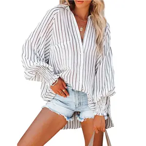 New Arrival Long Sleeve Solid Color Sheer Button Down Short Front Long Back Women's Blouses And Shirts 2022
