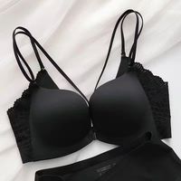 Conjunto de Sujetador Push-Up sin Costuras para Mujer, sin Espalda, con Cierre Frontal, sin Varillas, Realza el Busto Pequeño, Copa Delgada con Logotipo, para Pecho Plano, de Poliamida