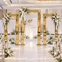 Arche de mariage carrée dorée effet miroir, support géométrique en métal pour cérémonie, allée, scène, événement, fête, décoration