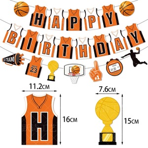 Ensemble de décoration de fête d'anniversaire pour garçon sur le thème du <span class=keywords><strong>basket</strong></span>-ball bricolage personnalisé papier bannière gâteau Topper fond tissu - Product Image 5
