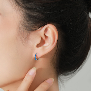 Un élégant ensemble bague et boucles d'oreilles en argent sterling S925 avec émail bleu, un ensemble de bijoux haut de gamme, de niche et vintage pour femmes. - Product Image 3