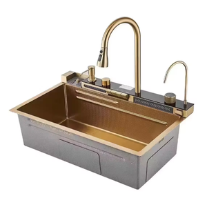 Fregadero de cocina inteligente dorado TOP1, <span class=keywords><strong>lavabo</strong></span> de agua de lluvia de ballena de acero inoxidable grueso grande, diseño moderno para cocinas caseras - Product Image 3