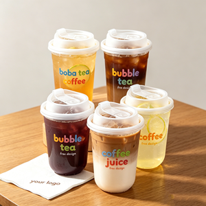 แก้วพลาสติก PET ขนาด 14/16/18/20 ออนซ์ แก้วกาแฟแบบใช้แล้วทิ้ง แก้วชาไข่มุกพร้อมฝาปิด สำหรับงานปาร์ตี้ งานจัดเลี้ยง แก้วใสทรงตัวยู ก้นกลม - Product Image 1