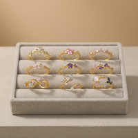 Cincin Tipis Bertumpuk untuk Wanita, Cincin Bertumpuk Kristal Pastel Cantik Bermotif Bunga Kupu-kupu Opal, Set Cincin Jari Berlapis Estetis